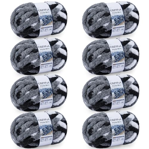 Cozyful Chunky Yarn for Hand Knitting - #10 Chunky Chenille Blanket Yarn, Jumbo Big Thick Chunky Yarns for Crocheting, Tie Dye Bulky Knit Yarns, 8 Skein (25 yds 8 oz Each Skein), Cream&Sage&Grey&Khaki - Image 1