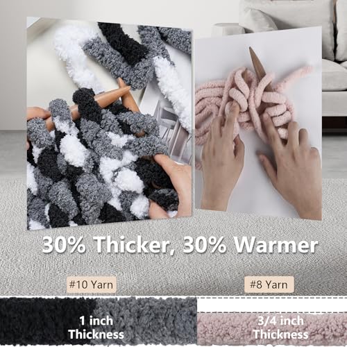 Cozyful Chunky Yarn for Hand Knitting - #10 Chunky Chenille Blanket Yarn, Jumbo Big Thick Chunky Yarns for Crocheting, Tie Dye Bulky Knit Yarns, 8 Skein (25 yds 8 oz Each Skein), Cream&Sage&Grey&Khaki - Image 3