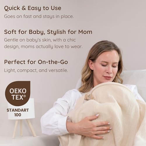 MY LITTLE ZONE Muslin Nursing Cover Up for Breastfeeding 47x47 Cotton Muslin Breastfeeding Covers for Nursing Full Coverage Breast Feeding Covers Pumping Cover OekoTEX Designed in France Neutral Beige - Image 3
