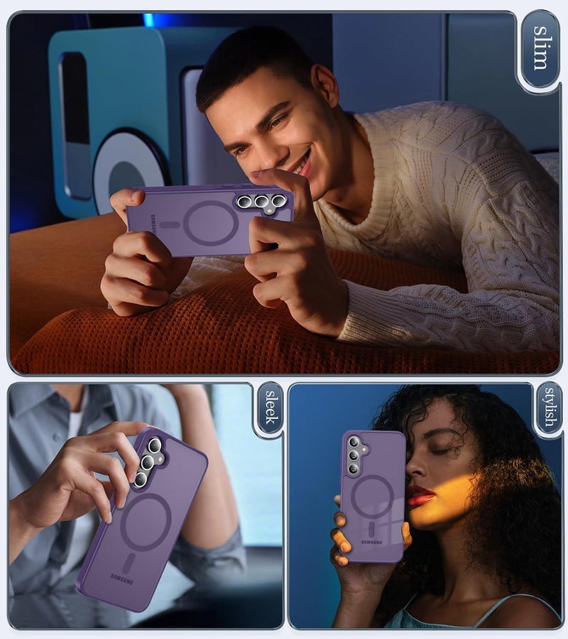 Elzzi Magnetic Guard Case for Samsung Galaxy A56 5G Cover, Compatible with MagSafe Translucent Matte Hard PC + TPU Hybrid Back Cover, Slim Shock-Resistant Anti-Scratch Protective Case (Deep Purple) - Image 5