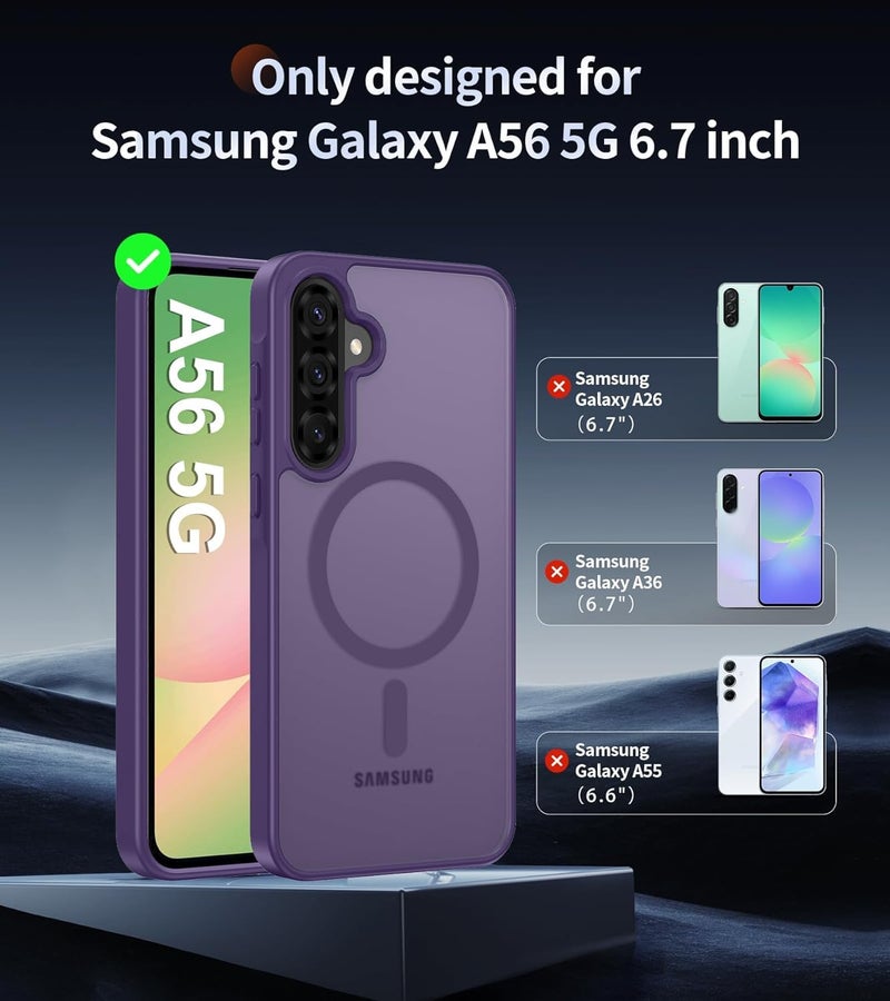 Elzzi Magnetic Guard Case for Samsung Galaxy A56 5G Cover, Compatible with MagSafe Translucent Matte Hard PC + TPU Hybrid Back Cover, Slim Shock-Resistant Anti-Scratch Protective Case (Deep Purple) - Image 4