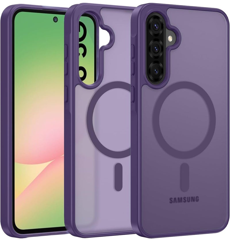 Elzzi Magnetic Guard Case for Samsung Galaxy A56 5G Cover, Compatible with MagSafe Translucent Matte Hard PC + TPU Hybrid Back Cover, Slim Shock-Resistant Anti-Scratch Protective Case (Deep Purple) - Image 1
