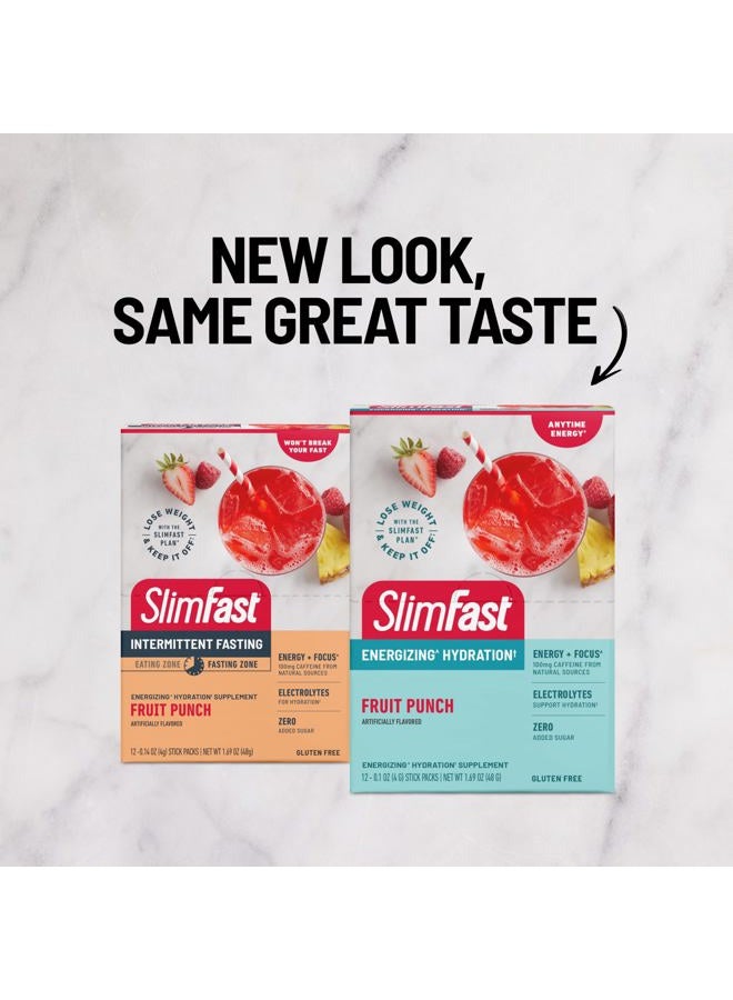 SlimFast Hydration Packets, Intermittent Fasting Electrolytes, Drink Mix Packets, Intermittent Fasting Powder, Energy Powder Drink Mix, Caffeine, Electrolytes for Hydration, Fruit Punch (12 Count) - Image 2