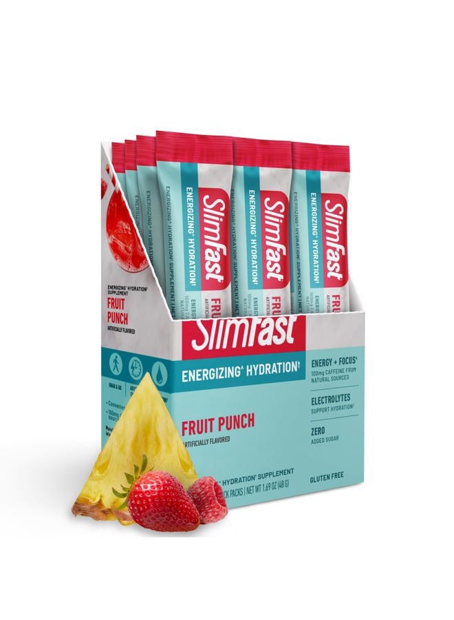 SlimFast Hydration Packets, Intermittent Fasting Electrolytes, Drink Mix Packets, Intermittent Fasting Powder, Energy Powder Drink Mix, Caffeine, Electrolytes for Hydration, Fruit Punch (12 Count) - Image 1