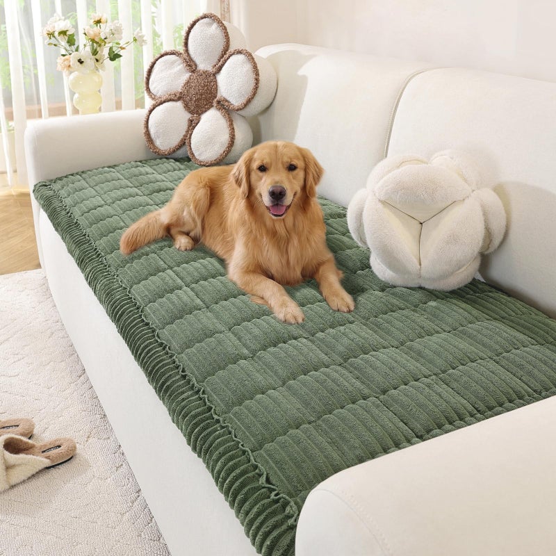 OstepDecor Washable Couch Cover for Dogs, Thick Pet Friendly Sofa Covers, Soft Couch Protector, Paw Cart Sofa Slipcovers, Cushion Protector for Leather, Sectional, Loveseat (27.6" x 70.9", Green) - Image 1