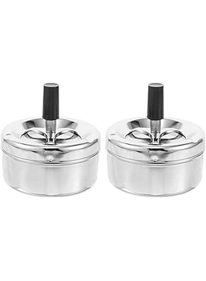 Windproof Spinning Metal Ashtray with Lid Smokeless Ash Holder for Home Office Patio Outdoor Use - Image 1