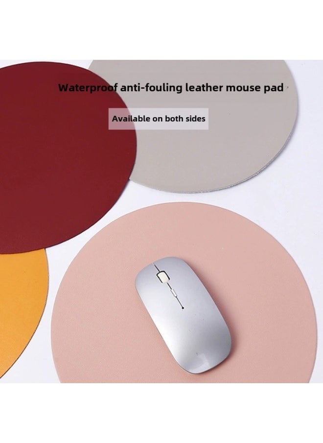 Generic - Round Mouse Pad Small Size Waterproof Solid Color Laptop Mat Office Desktop Mat Leather Mouse Pad-Colour:Diameter 16cm-Pattern:Green Surface And Gray Bottom (double-sided Model) - Image 1