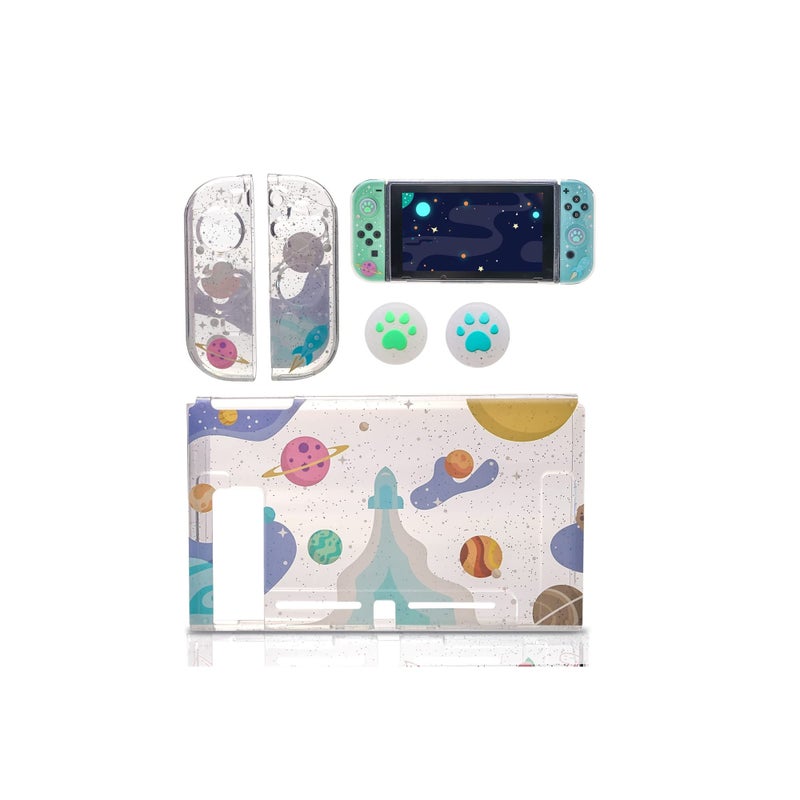 SOLARAE Clear Glitter Switch TPU Case, Protective Switch Case with Glitter Animal Crossing Thumb Grip Case TPU Clear Glitter Protective Case and Tempered Glass Screen Protector for Nintendo Switch - Image 4