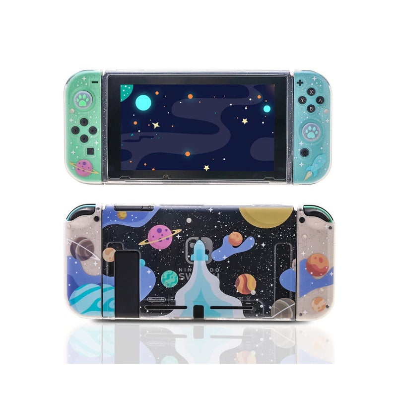 SOLARAE Clear Glitter Switch TPU Case, Protective Switch Case with Glitter Animal Crossing Thumb Grip Case TPU Clear Glitter Protective Case and Tempered Glass Screen Protector for Nintendo Switch - Image 1