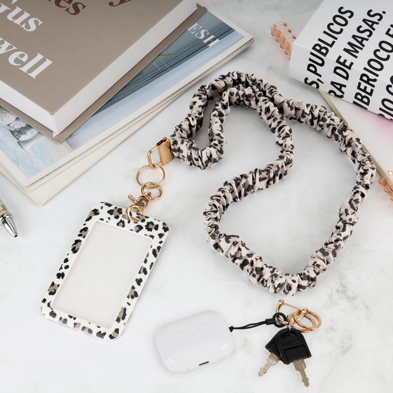 Nlicrst Scrunchie Lanyard Breakaway with ID Badge Holder - Leopard Style Stretchy Lanyards with ID Badges and Key Rings Set, Ideal for Women Teachers Nurse Gifts, Work, School, Conference - Image 5