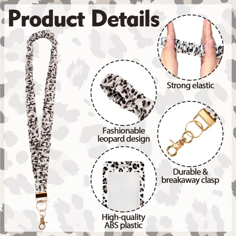 Nlicrst Scrunchie Lanyard Breakaway with ID Badge Holder - Leopard Style Stretchy Lanyards with ID Badges and Key Rings Set, Ideal for Women Teachers Nurse Gifts, Work, School, Conference - Image 3