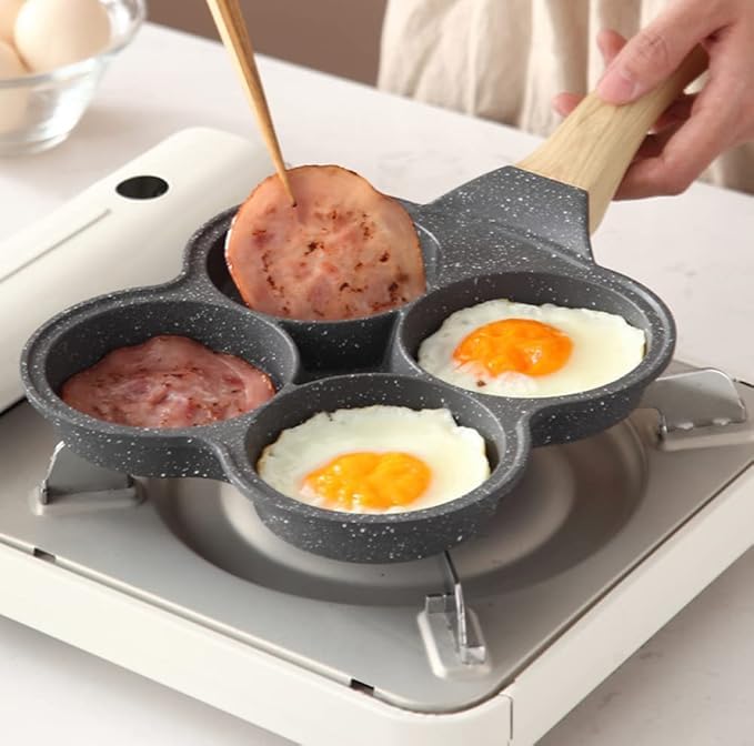SNAPCOM 4 Hole Egg Frying pan Multi-Function Breakfast pan Non-Stick Household Omelette pan Pancake Mold Kitchen Utensils Fry Pan Ceramic Pan for Egg Cookware Kadai for Cooking (1 pcs) - Image 3