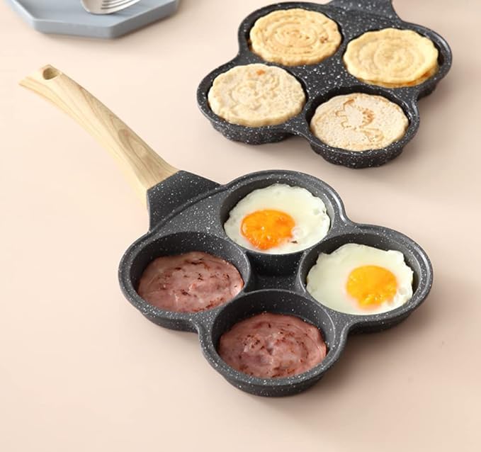 SNAPCOM 4 Hole Egg Frying pan Multi-Function Breakfast pan Non-Stick Household Omelette pan Pancake Mold Kitchen Utensils Fry Pan Ceramic Pan for Egg Cookware Kadai for Cooking (1 pcs) - Image 4