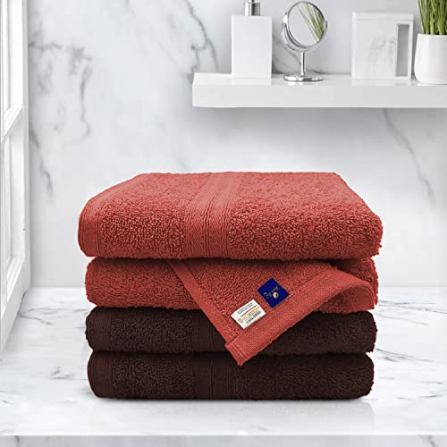 Sassoon Anatolia 4 Piece 100% Cotton Hand Towel Set in 500 GSM (40cmX60cm)- Rust-Cocoa (Soft, Absorbent & Quick Dry Towel for Gym, Home, Kitchen, Pool, Travel, Spa and Yoga) - Image 1