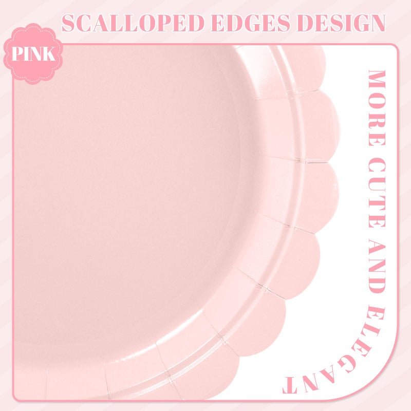 NatNarr 30 Pcs Pink Plates 9 Inch Disposable Scalloped Light Pink Paper Plates Pink Dessert Plate Cute Party Plate for Baby Shower  Wedding  Bridal Shower - Image 2
