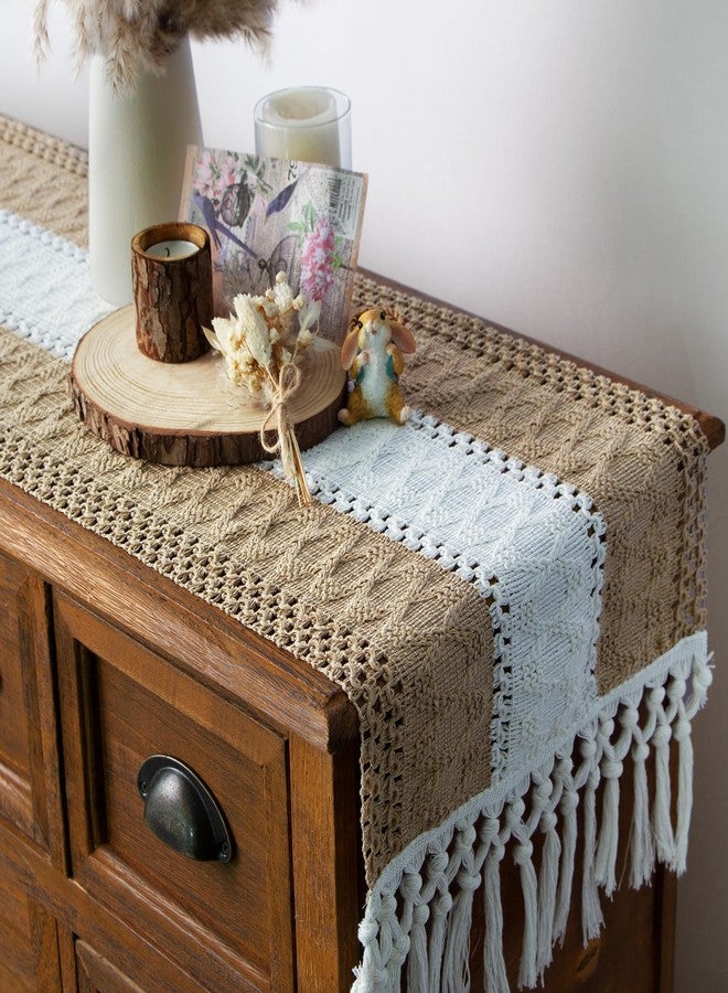 FEXIA Boho Table Runner for Home Decor with Tassels 72 Inches Long Farmhouse Rustic Brown Macrame Burlap Table Decoration for Living Room Bridal Shower (12x72 Inches) - Image 5