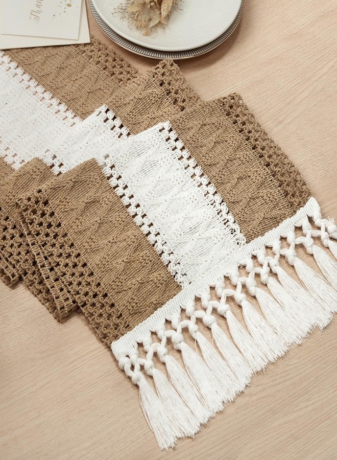 FEXIA Boho Table Runner for Home Decor with Tassels 72 Inches Long Farmhouse Rustic Brown Macrame Burlap Table Decoration for Living Room Bridal Shower (12x72 Inches) - Image 4