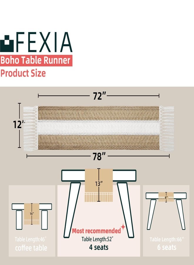 FEXIA Boho Table Runner for Home Decor with Tassels 72 Inches Long Farmhouse Rustic Brown Macrame Burlap Table Decoration for Living Room Bridal Shower (12x72 Inches) - Image 2