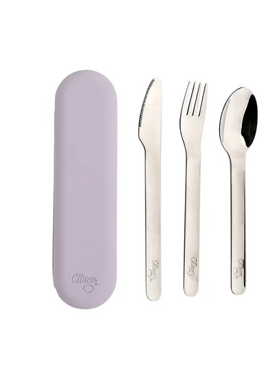 Citron 3 Pieces Stainless Steel Cutlery Set, Silverware Fork, Spoon And Knife Bpa Free Set For Kids - Purple