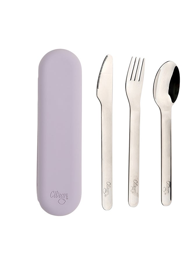 Citron 3 Pieces Stainless Steel Cutlery Set, Silverware Fork, Spoon And Knife Bpa Free Set For Kids - Purple  - Image 1