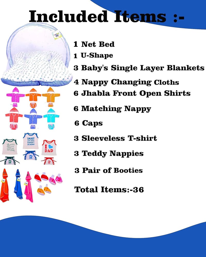 Toddylon Flat Bed New Born Baby Gift Pack Daily Needs Items Combo (Multicolour, 0-6 Months) Blue - Image 3