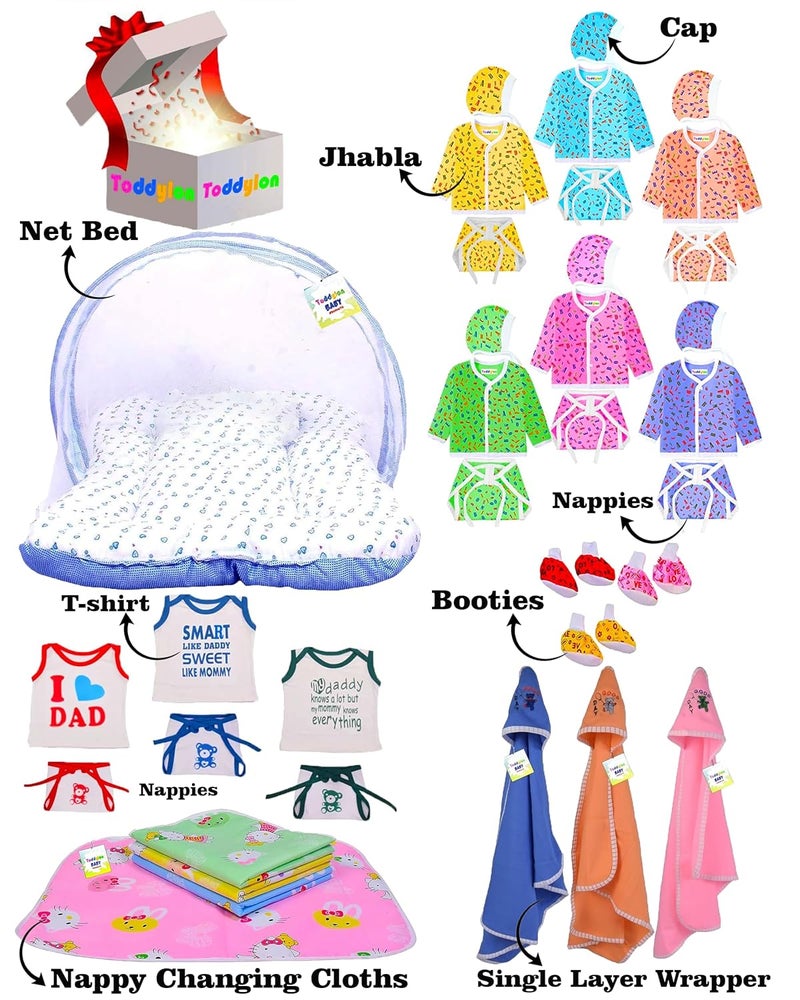 Toddylon Flat Bed New Born Baby Gift Pack Daily Needs Items Combo (Multicolour, 0-6 Months) Blue - Image 2