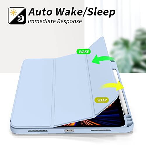 kenke Case for iPad Pro 11 Inch 4th/3rd/2nd Generation (2022/2021/2020) with Pencil Holder, Slim Trifold Smart Cover with Soft TPU Back, Support 2nd Gen Pencil Charging, Auto Sleep/Wake, Light Blue - Image 3
