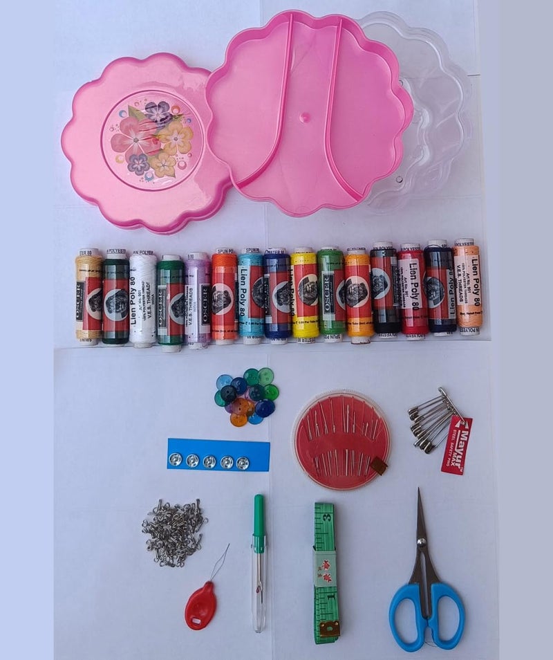 KEPY THE MALL KTM 2 Layer Small Round Portable 15 Reels Travel Sewing Kits Box with Color Needle Threads Scissor pin Hand Work Sewing Box Handwork Sewing Accessories  - Image 2