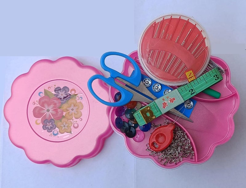 KEPY THE MALL KTM 2 Layer Small Round Portable 15 Reels Travel Sewing Kits Box with Color Needle Threads Scissor pin Hand Work Sewing Box Handwork Sewing Accessories  - Image 4