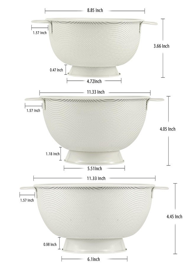 BeFare Stainless Steel Colander 3 Piece,Metal Strainer Basket with Solid Base and Handles for Kitchen Food,Pasta, Noodles, Vegetables and Fruits,Powder Coated,BPA Free,Dishwasher Safe,2 & 3 & 4.5 Qt (Cream) - Image 2