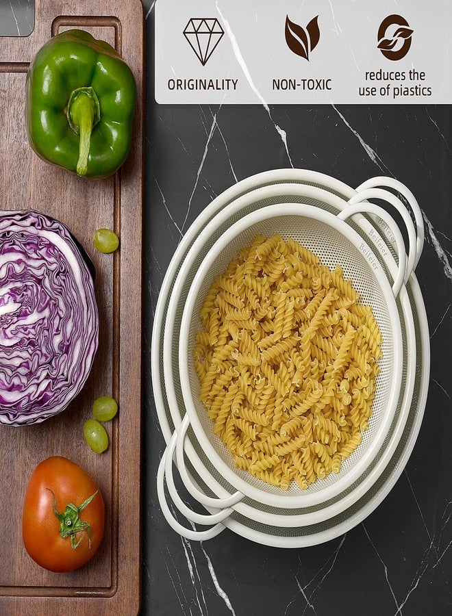 BeFare Stainless Steel Colander 3 Piece,Metal Strainer Basket with Solid Base and Handles for Kitchen Food,Pasta, Noodles, Vegetables and Fruits,Powder Coated,BPA Free,Dishwasher Safe,2 & 3 & 4.5 Qt (Cream) - Image 4