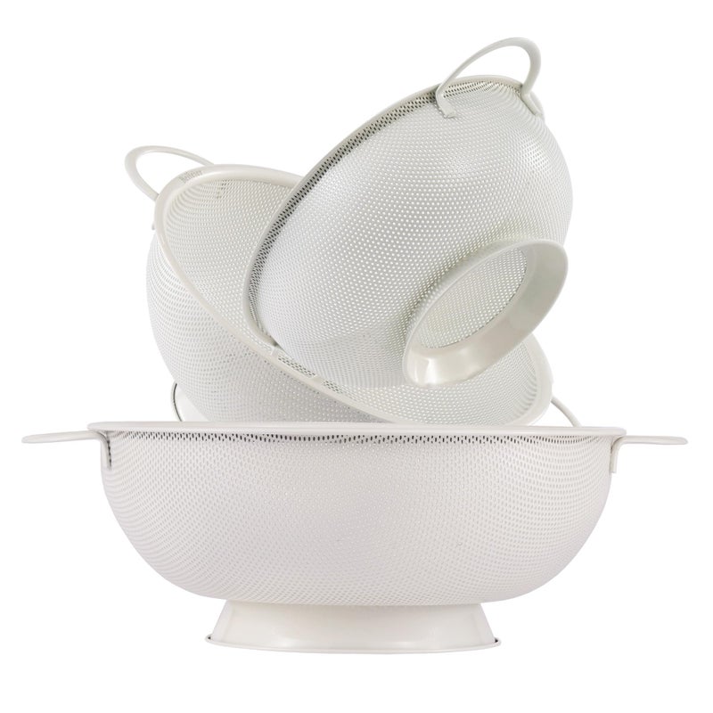 BeFare Stainless Steel Colander 3 Piece,Metal Strainer Basket with Solid Base and Handles for Kitchen Food,Pasta, Noodles, Vegetables and Fruits,Powder Coated,BPA Free,Dishwasher Safe,2 & 3 & 4.5 Qt (Cream) - Image 1