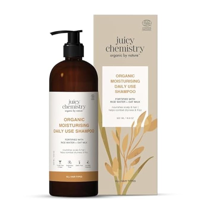 Juicy Chemistry Moisturising Daily Use Shampoo, 500 ml | Made with Rice Water & Oat Milk | For Dry, Frizzy & Unmanageable Hair | Certified Organic Shampoo for Men & Women | Cruelty Free & Vegan - Image 1