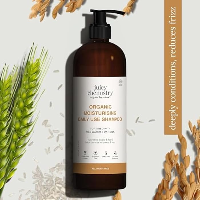 Juicy Chemistry Moisturising Daily Use Shampoo, 500 ml | Made with Rice Water & Oat Milk | For Dry, Frizzy & Unmanageable Hair | Certified Organic Shampoo for Men & Women | Cruelty Free & Vegan - Image 5