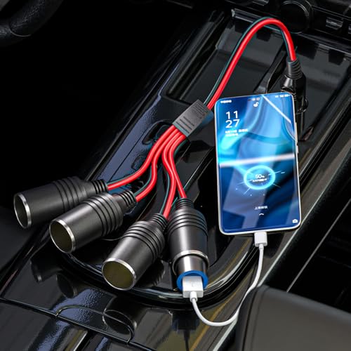 Goupchn Car Cigarette Lighter Splitter 1 to 4 12V 24V Power Charger 4 Way Socket Splitter Cigarette Lighter Extension Cord Cable - Image 5