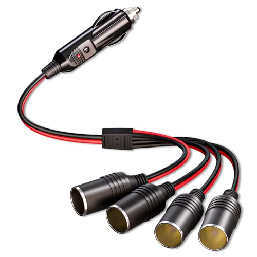 Goupchn Car Cigarette Lighter Splitter 1 to 4 12V 24V Power Charger 4 Way Socket Splitter Cigarette Lighter Extension Cord Cable - Image 1