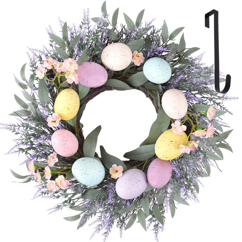 WellSign Easter Decorations 24 Inch Easter Wreaths for Front Door, Large Easter Purple Lavender Spring Flowers Wreath with Hanger for Wall Window Fireplace Indoor Outdoor Home Decorations - Image 1
