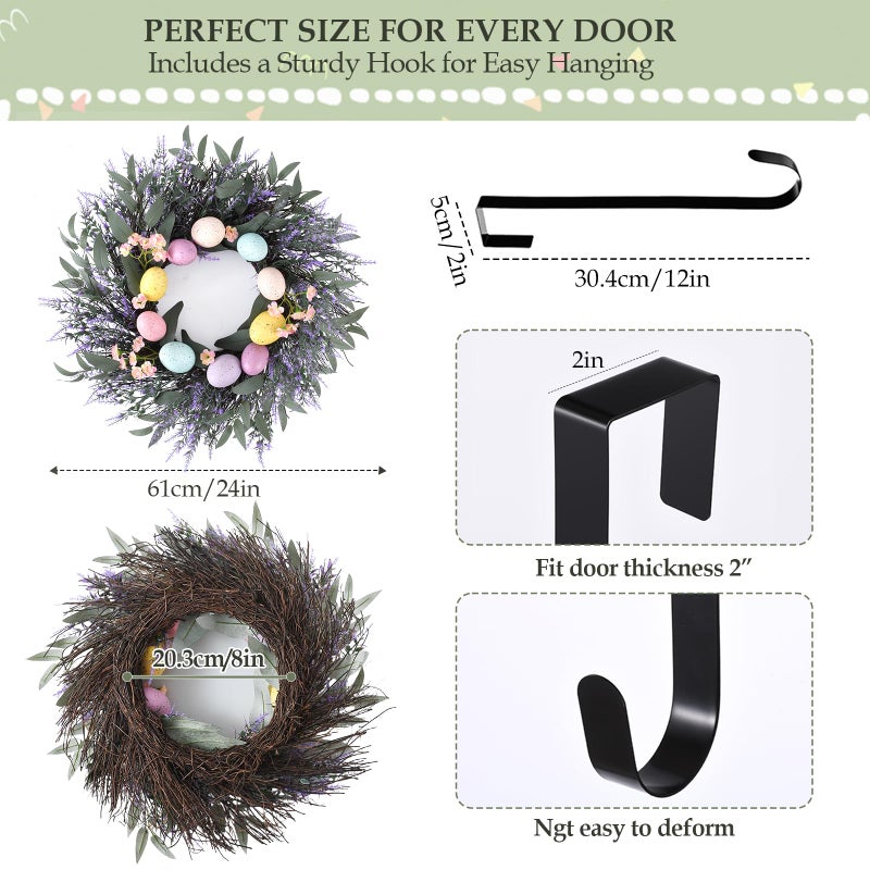 WellSign Easter Decorations 24 Inch Easter Wreaths for Front Door, Large Easter Purple Lavender Spring Flowers Wreath with Hanger for Wall Window Fireplace Indoor Outdoor Home Decorations - Image 2