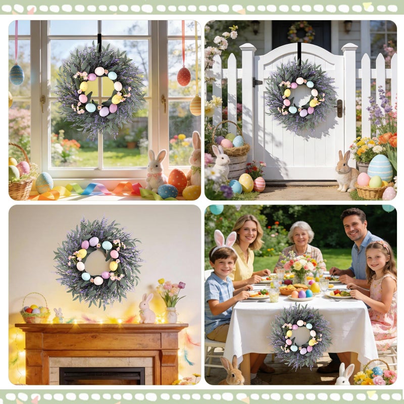WellSign Easter Decorations 24 Inch Easter Wreaths for Front Door, Large Easter Purple Lavender Spring Flowers Wreath with Hanger for Wall Window Fireplace Indoor Outdoor Home Decorations - Image 3