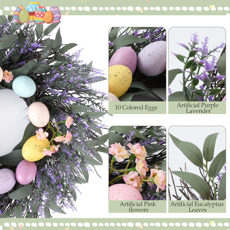 WellSign Easter Decorations 24 Inch Easter Wreaths for Front Door, Large Easter Purple Lavender Spring Flowers Wreath with Hanger for Wall Window Fireplace Indoor Outdoor Home Decorations - Image 4