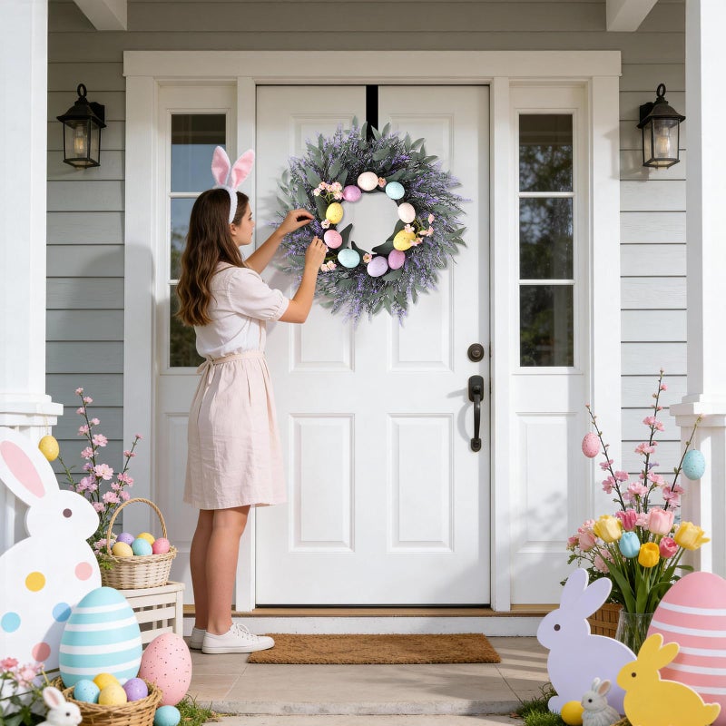WellSign Easter Decorations 24 Inch Easter Wreaths for Front Door, Large Easter Purple Lavender Spring Flowers Wreath with Hanger for Wall Window Fireplace Indoor Outdoor Home Decorations - Image 5