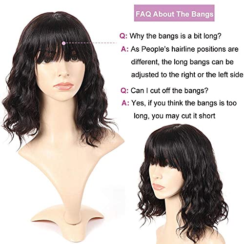 PANEWAY Short Human Hair Wigs with Bangs Brazilian Body Wave Virgin Human Hair Wigs for Black White Women Short Wavy Bob Wigs with Bangs 12 Inch - Image 5