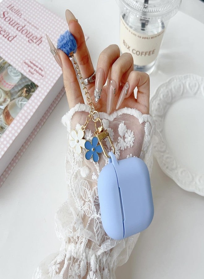OTOPO Cute Sky Blue Case for Airpods 4 Cover for Girl Women with Pom pom Flower Charms Keychain & Cleaner Kit, Soft Silicone Airpods iPod 4th Gen Protective Cover Skin for Airpod 4 2024 - Image 3
