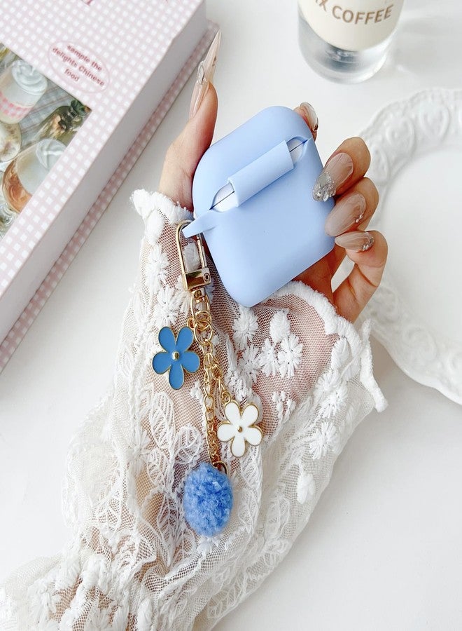 OTOPO Cute Sky Blue Case for Airpods 4 Cover for Girl Women with Pom pom Flower Charms Keychain & Cleaner Kit, Soft Silicone Airpods iPod 4th Gen Protective Cover Skin for Airpod 4 2024 - Image 4