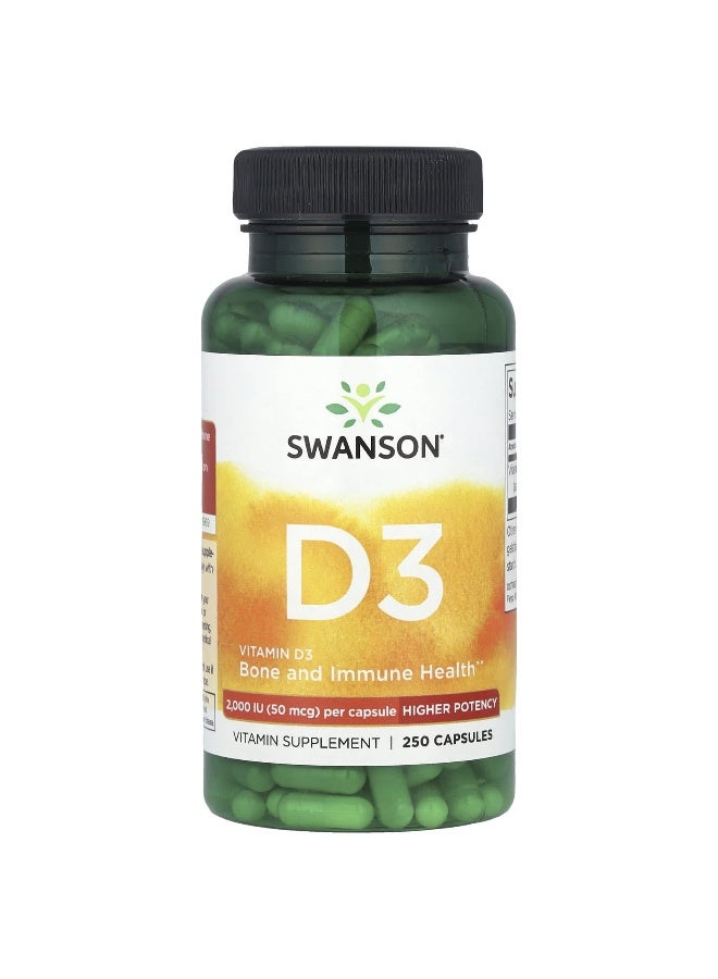 Swanson, Vitamin D3, Higher Potency,  50 mcg (2,000 IU), 250 Capsules - Image 1