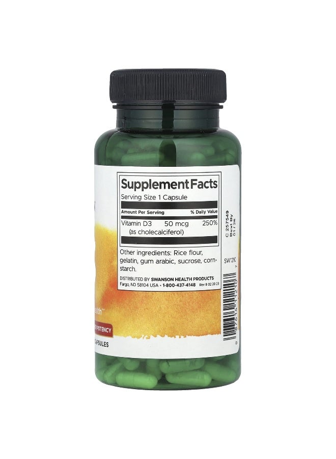 Swanson, Vitamin D3, Higher Potency,  50 mcg (2,000 IU), 250 Capsules - Image 2