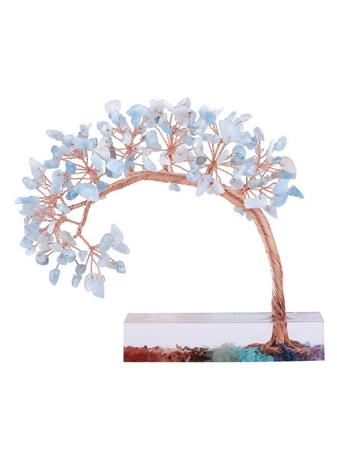 mookaitedecor mookaitedecor Natural Aquamarine Crystal Money Tree with 7 Chakra Stones Resin Base, Feng Shui Crystal Stone Tree of Life Ornament for Altar Table Home Decor  - Image 1