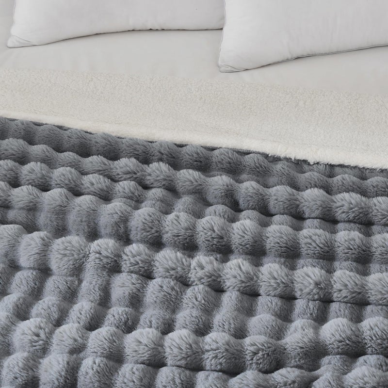 Serenhom 60x80 Inches Ultra-Soft Fuzzy Faux Fur Plush Twin Size Blanket - Thick  Warm Sherpa for Couch  Sofa  Bedroom  Camping - Decorative Blanket for Cozy Warmth  Bubble Grey - Image 4