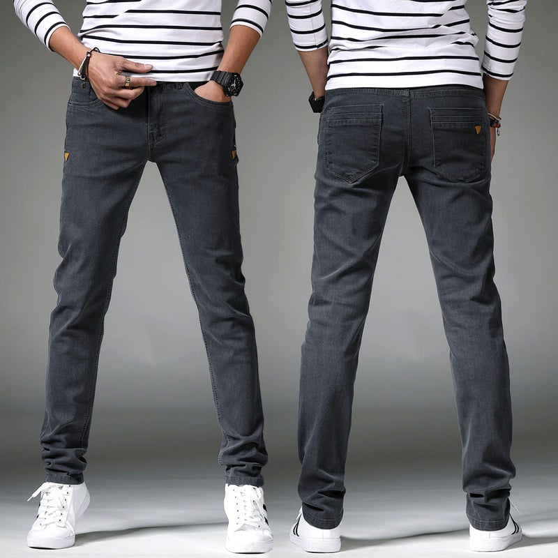 Generic One-piece delivery young mens foreign trade slim fit skinny jeans mid-waist Korean style fashionable mens stretch long pants 202# Gray 