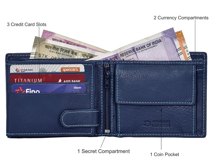 URBANFOREST مجموعة هدايا لمحفظة جلدية زرقاء وحزام كاجوال أسود للرجال - Image 5